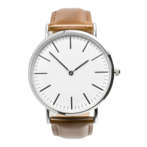 Silver Case Brown Strap Watch