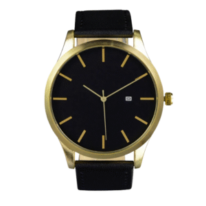 Gold Case Black Strap Watch